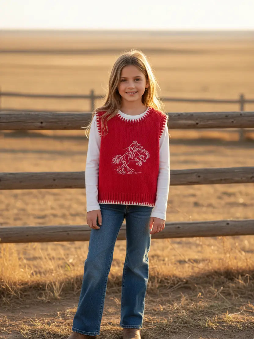 Toddler Red Bucking Horse Sweater Vest