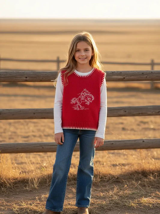 Toddler Red Bucking Horse Sweater Vest