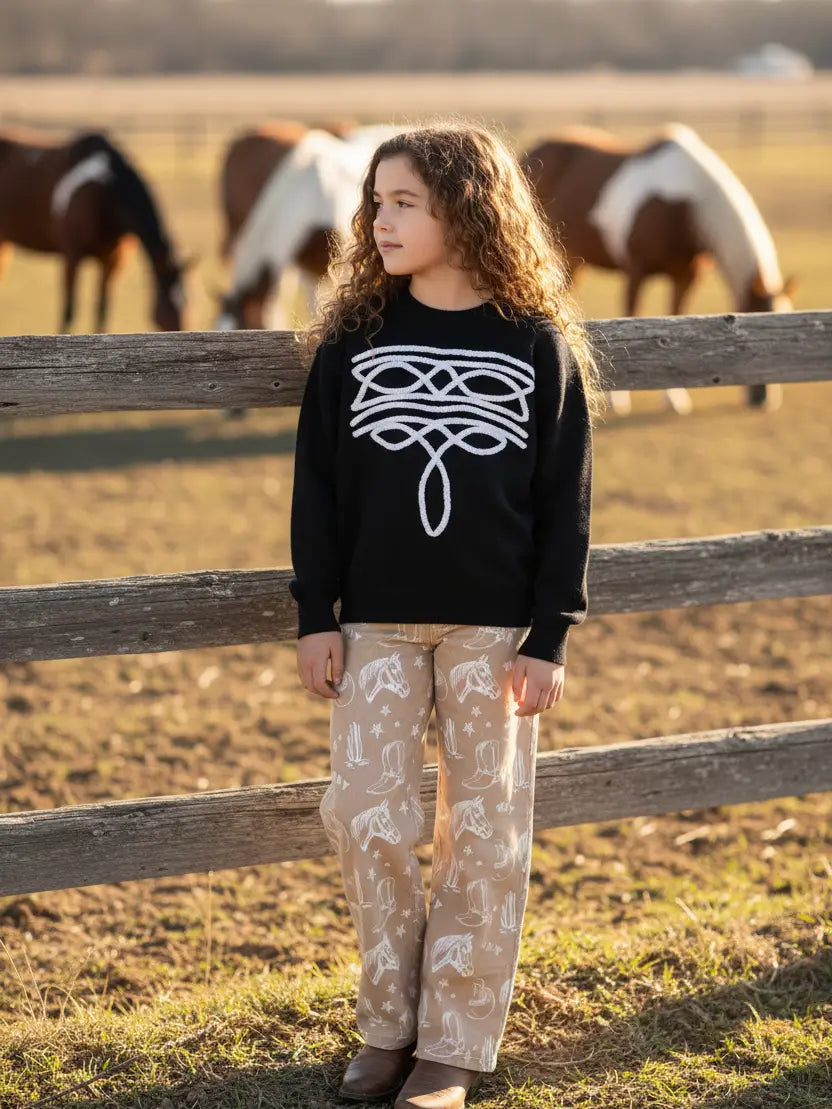 Girls Chenille Rodeo Black Sweater
