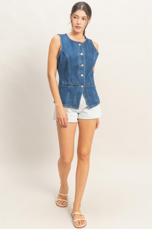 Button Front Denim Vest