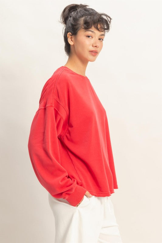 Cross Detail Open Back Sweatshirt- Red