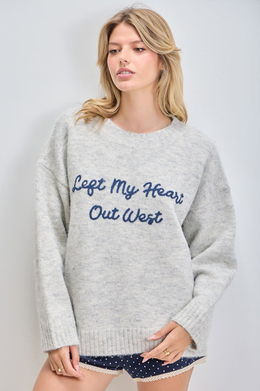 "Left My Heart Out West" Grey sweater