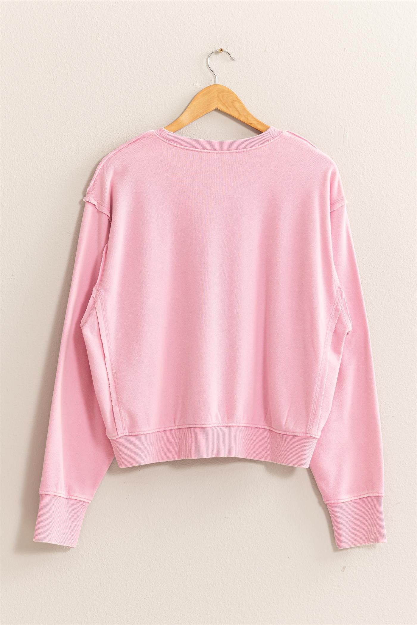 Rose Pink Drop Shoulder Crew Sweatshirt