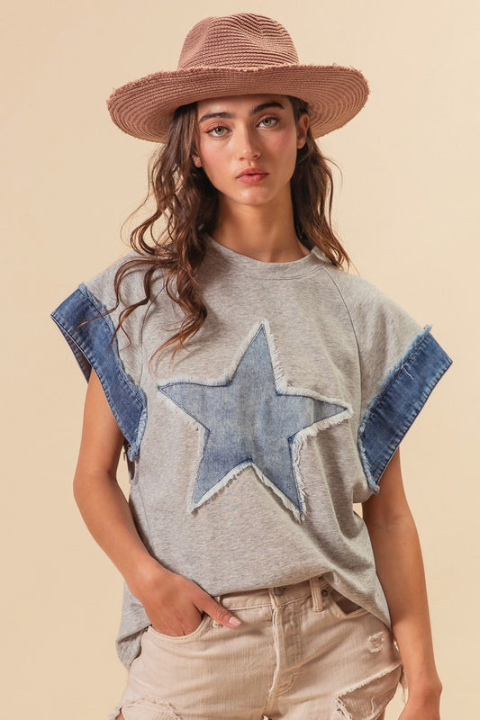 Star with Denim Combo Top