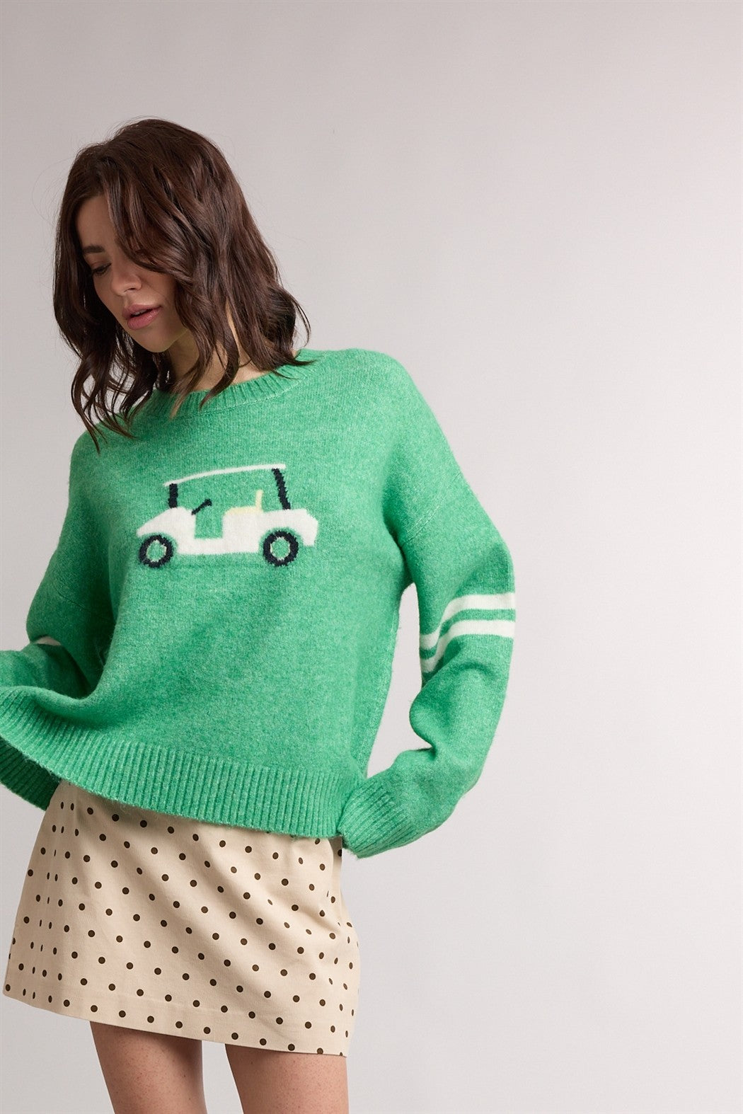 Golf Cart Graphic Cozy Sweater- Green