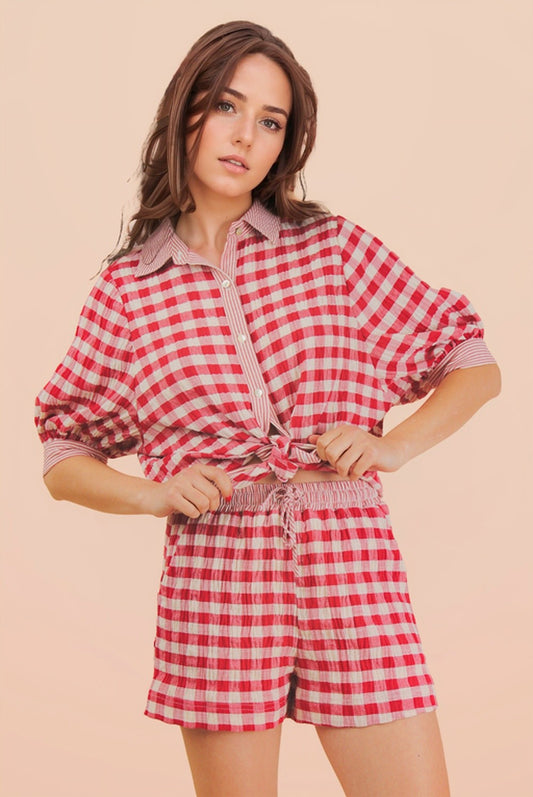 Red Checkered Top & Short Set