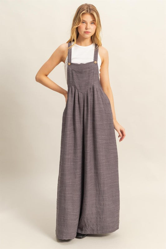 Charcoal Pleated Wide Leg Jumpsuit