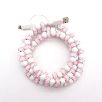 Pink & White Checkered Beaded Charging Cable