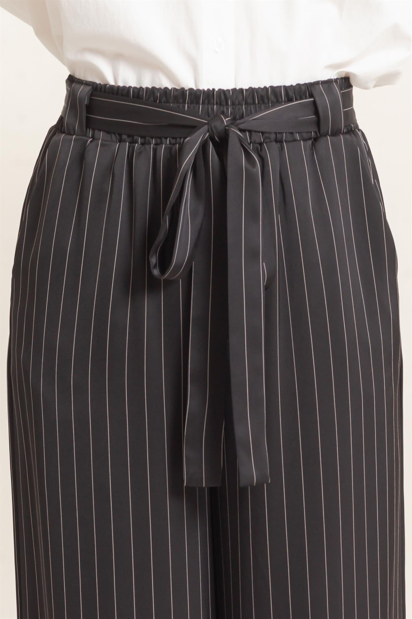 Black Pinstripe Button Up Top & Pant Set
