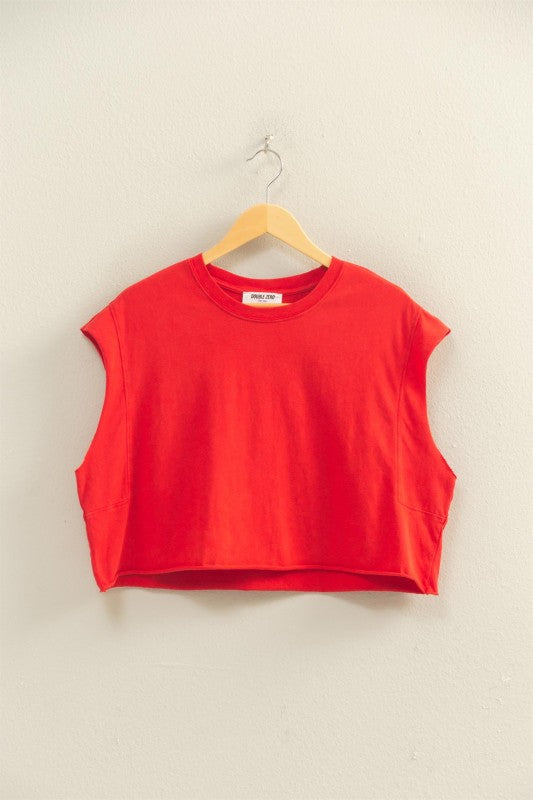 Boxy Sleeveless Crop Top- Red