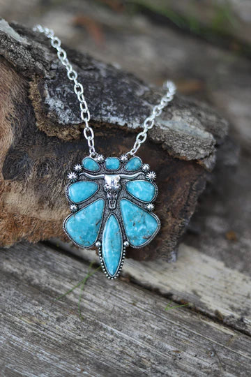 Steer Skull & Turquoise Necklace