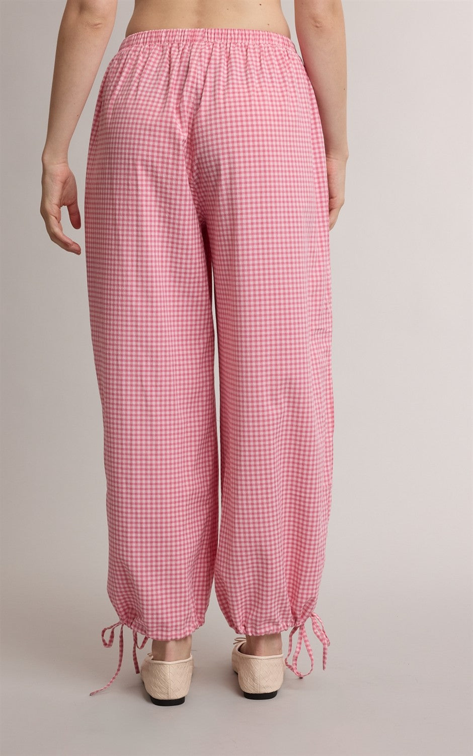 Red Gingham Drawstring Jogger Pants