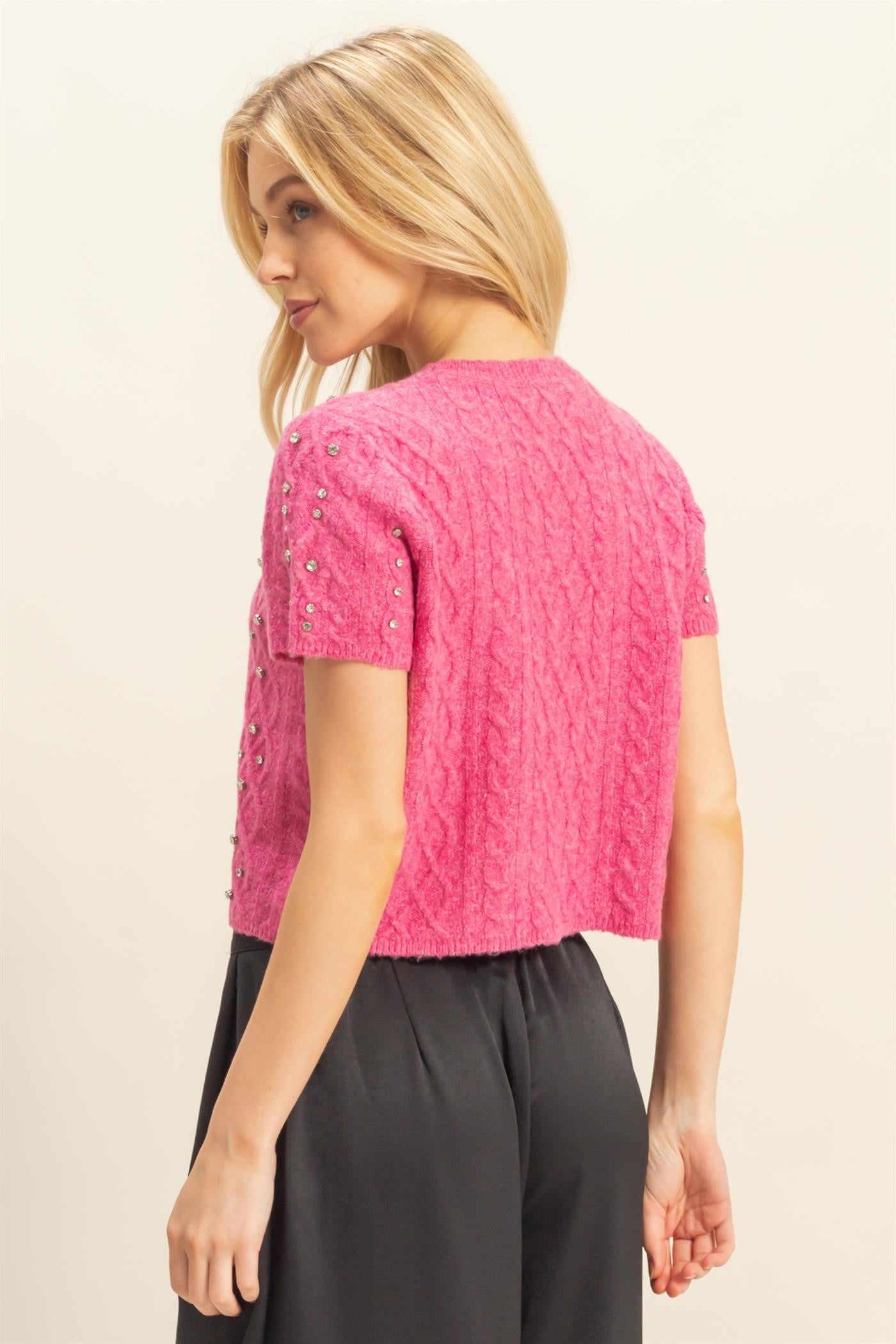 Hot Pink Rhinestone Studded Sweater