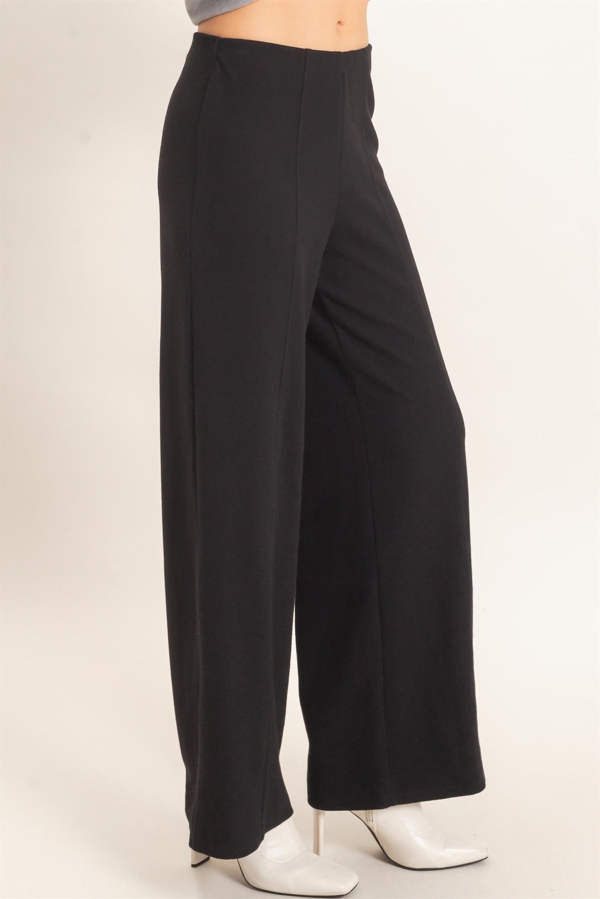 Black Seamed Wide-leg Knit Pants