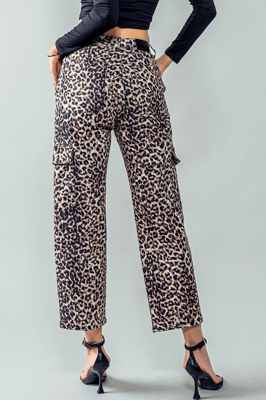Leopard Print Cropped Cargo Pants