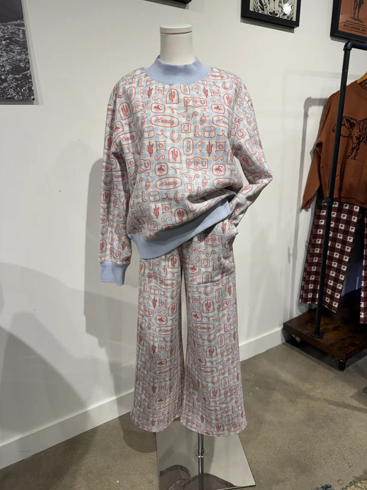 Western Blue Gingham Sweatshirt & Pant Set