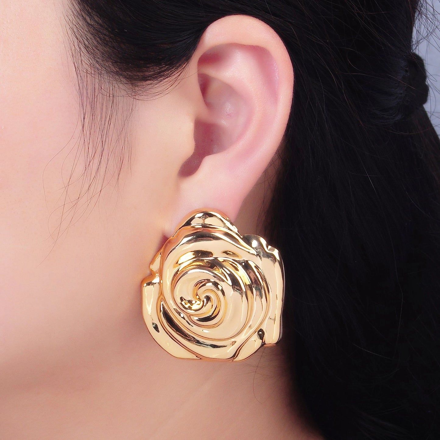 Chunky Gold Flower Stud Earrings