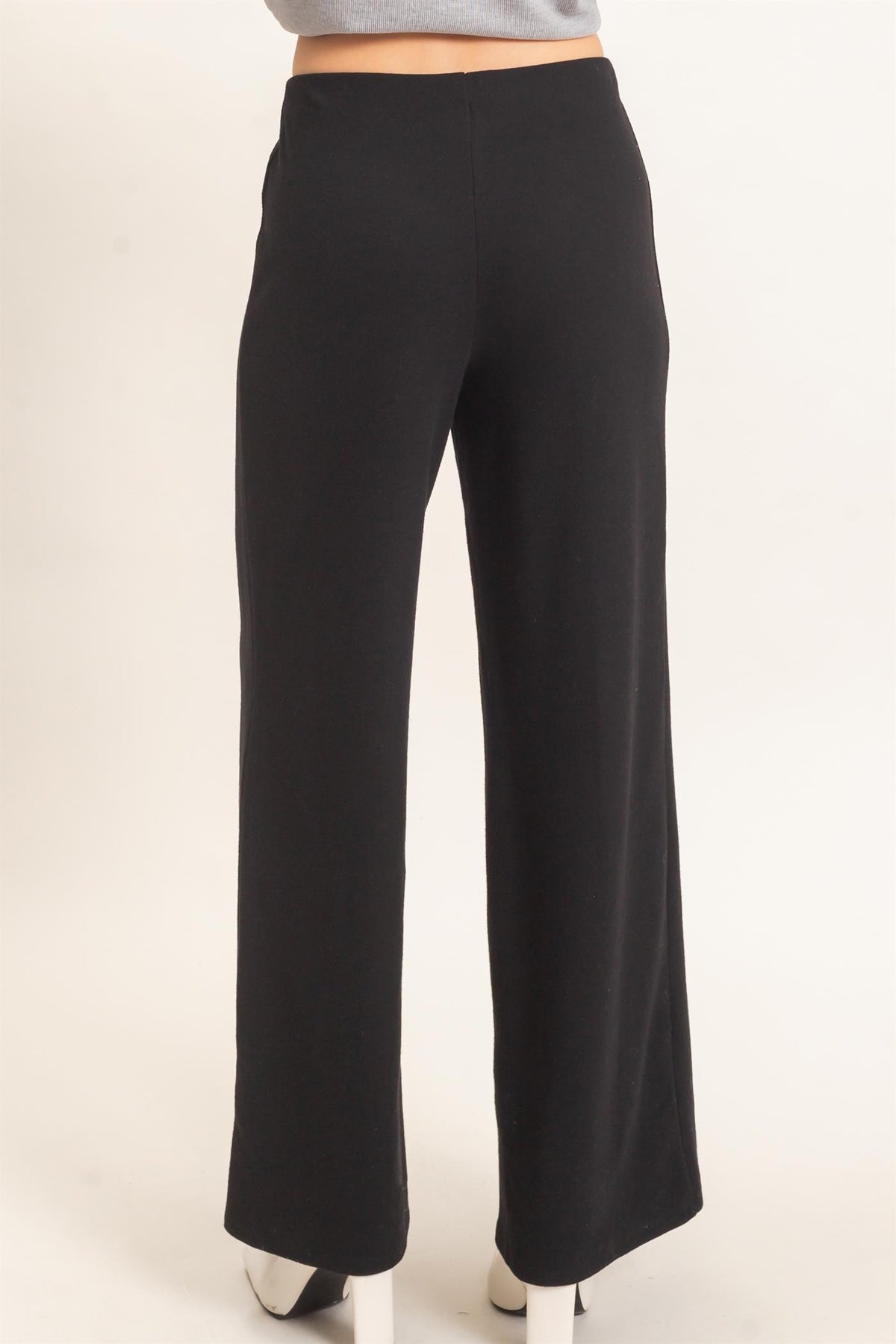 Black Seamed Wide-leg Knit Pants
