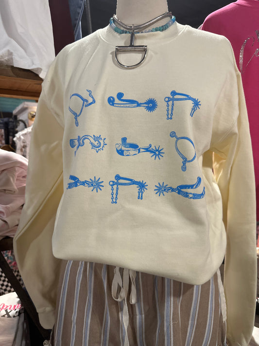 Cream & Turquoise Spur Collage Sweatshirt