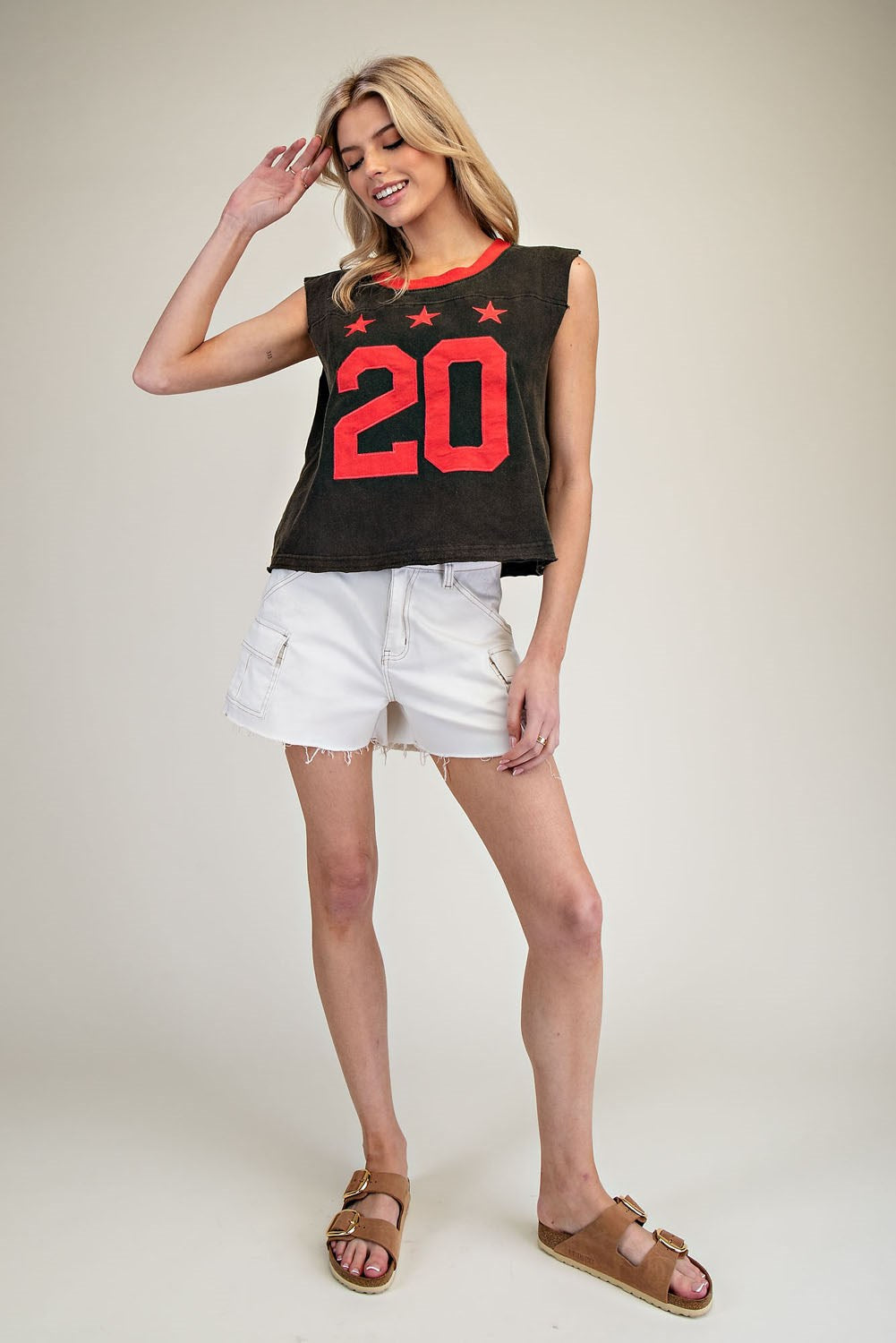 Ash Brown "20" Cropped Tank Top