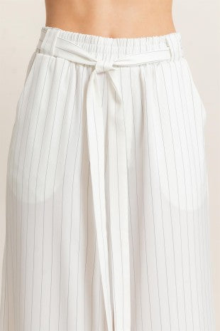 White Pinstripe Wide Leg Pants