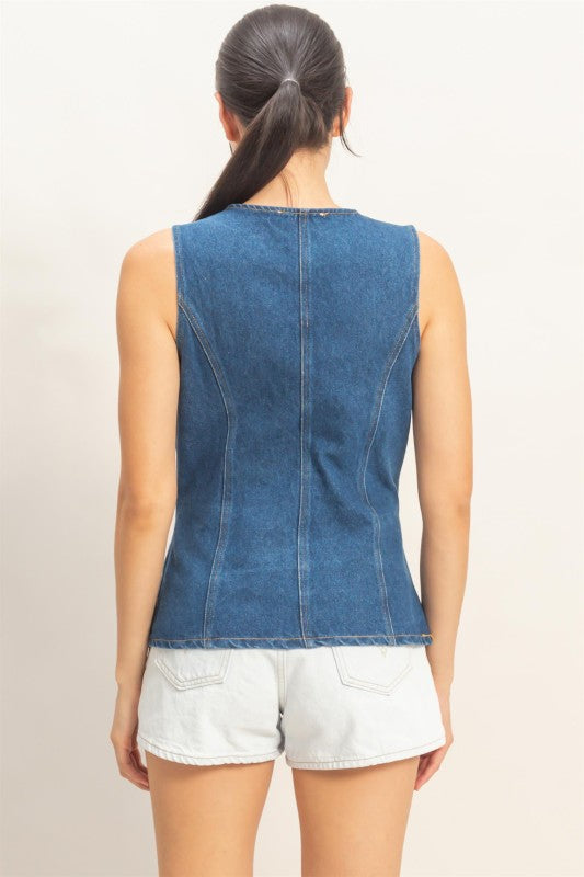 Button Front Denim Vest