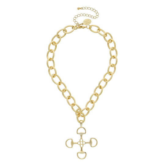 Susan Shaw Gold Horse Bit Cross Chain Necklace
