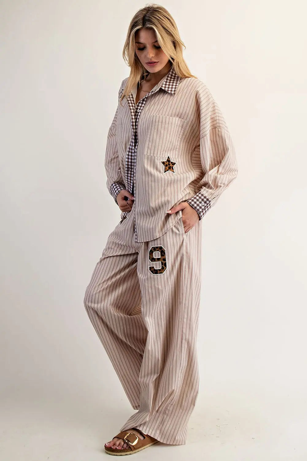 Coco Striped Leopard Applique Shirt & Pant Set