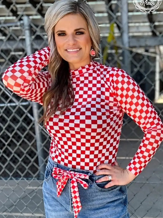 Red & White Checkered Mesh Top