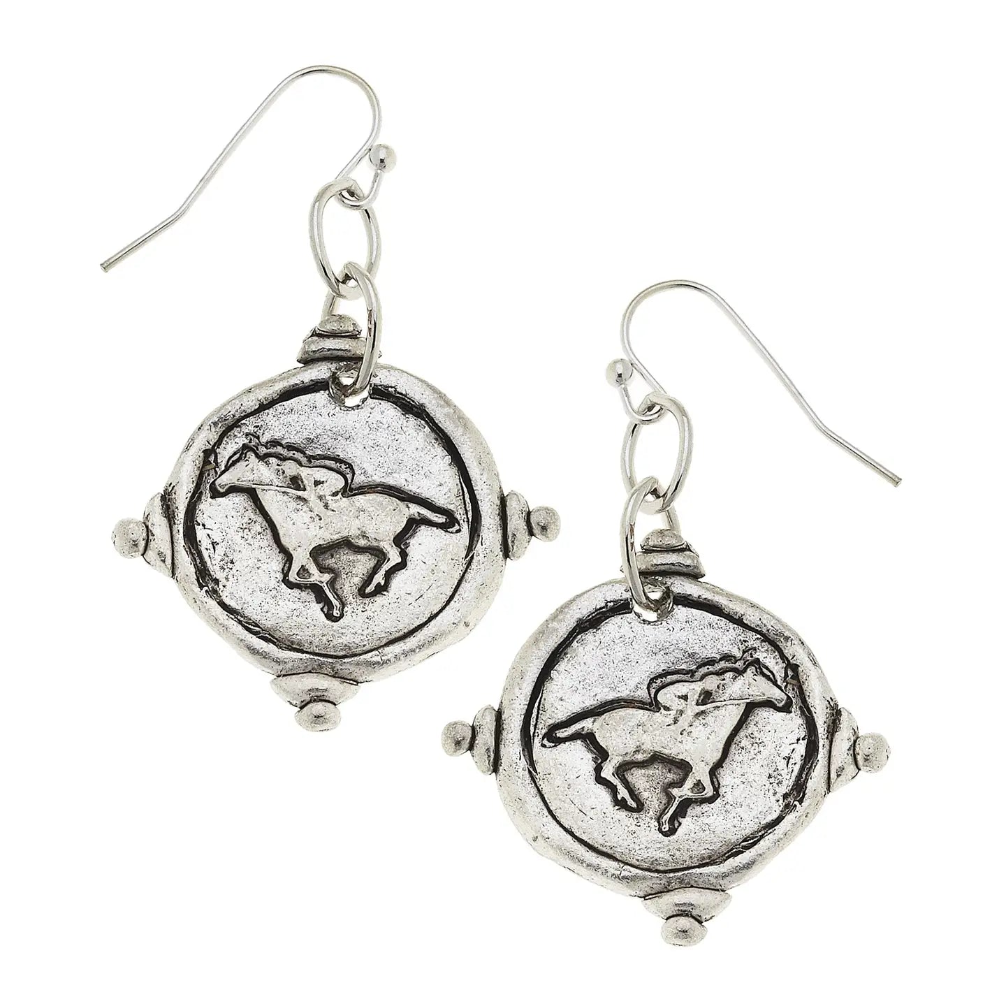 Susan Shaw Silver  Intaglio Race Horse Earrings