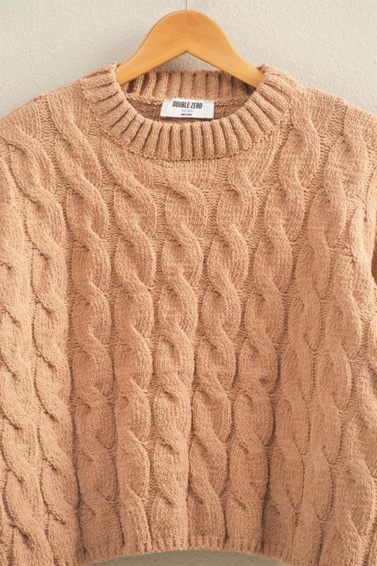 Dark Taupe Crew Neck Cable Sweater