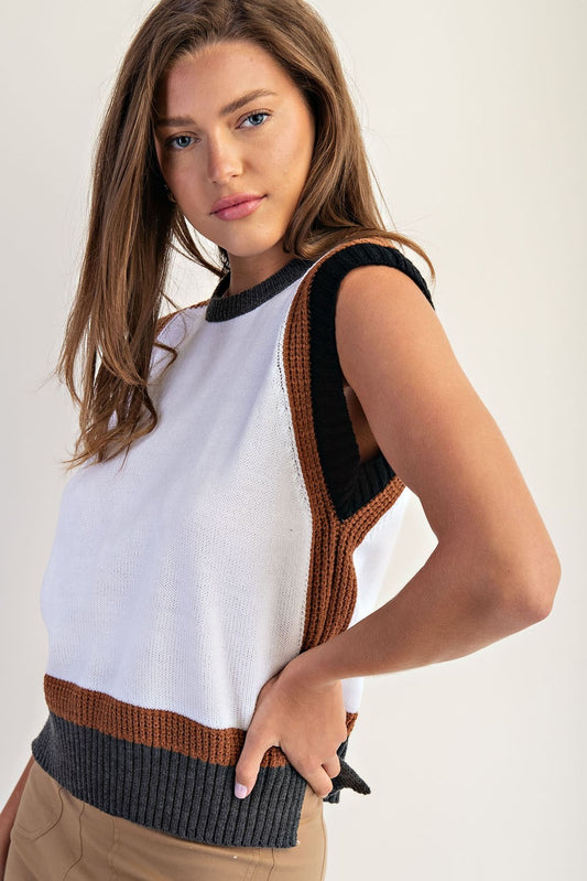 Color Block Cap Sleeve Knit Top