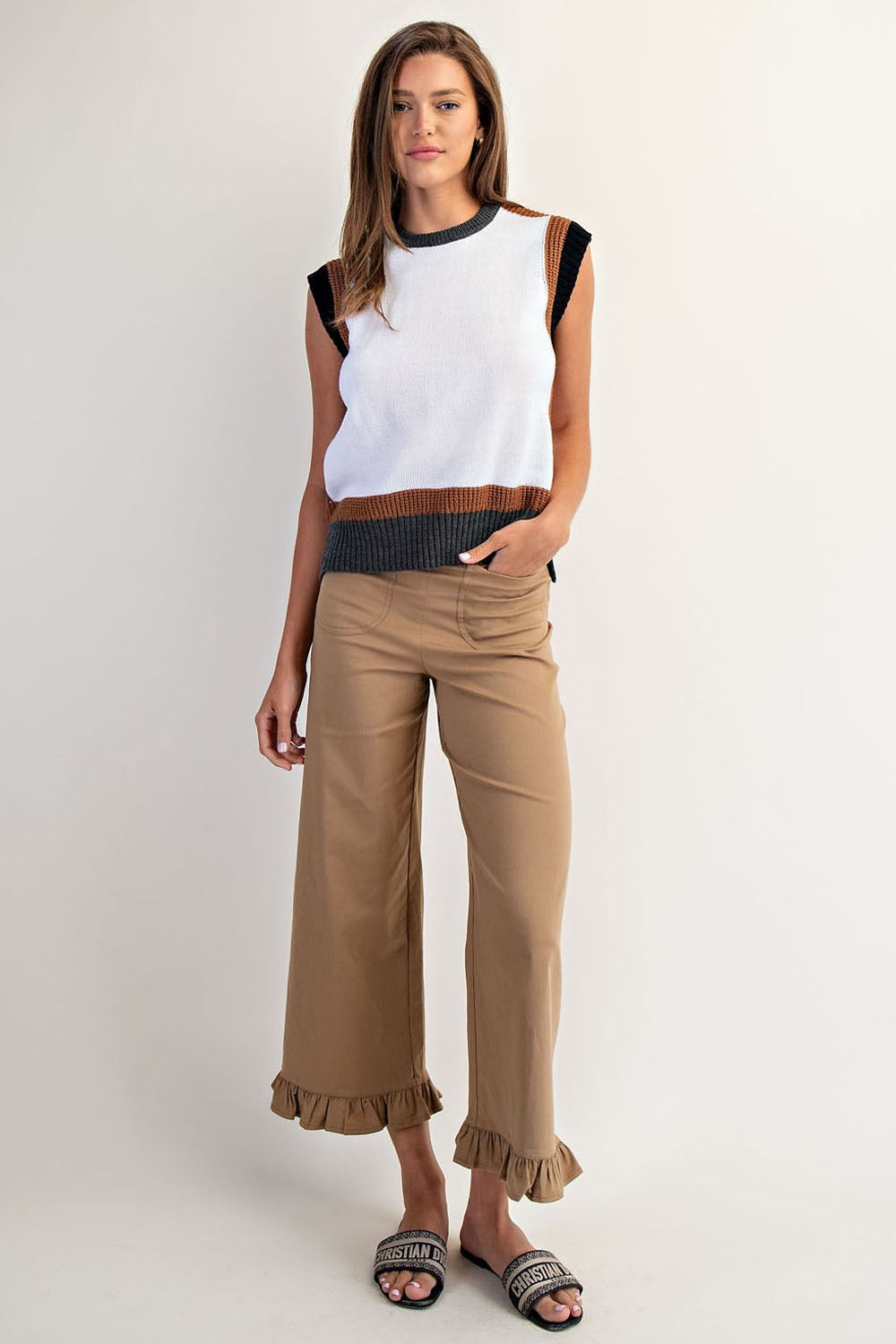 Color Block Cap Sleeve Knit Top