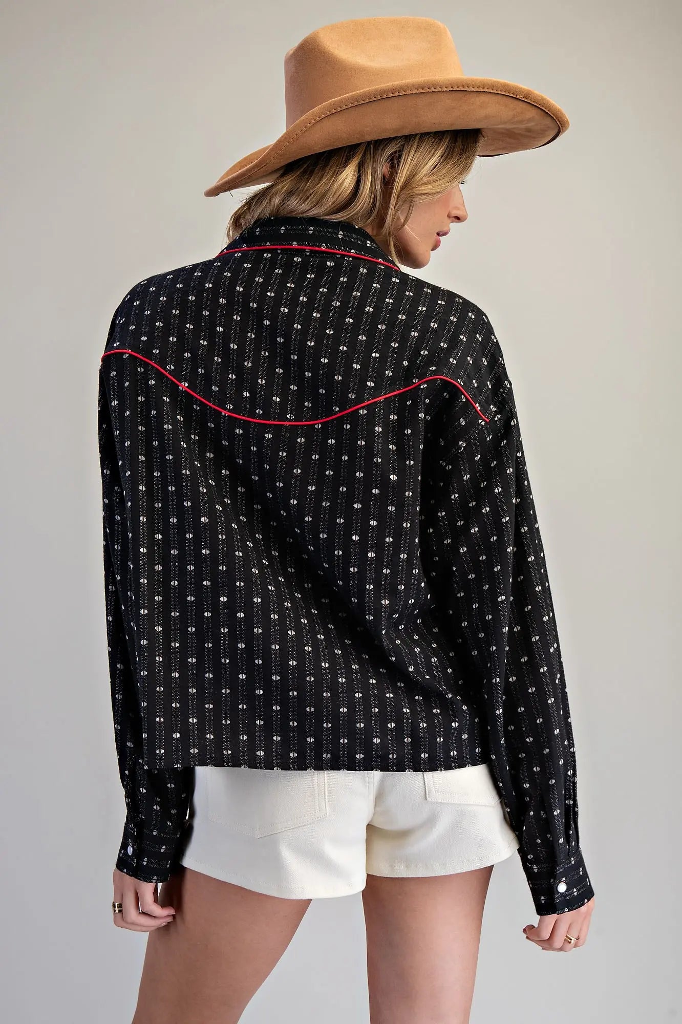 Embroidered Cactus Black Button Up Top