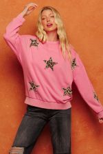 Washed Pink Leopard Star Patch Sweatshirt