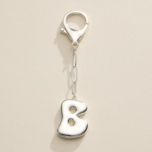 Silver Bubble Letter Initial Keychain