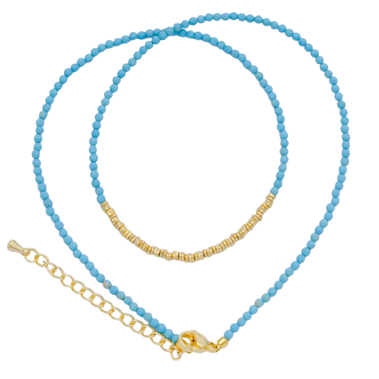 Turquoise Gemstone & Gold Bead Necklace