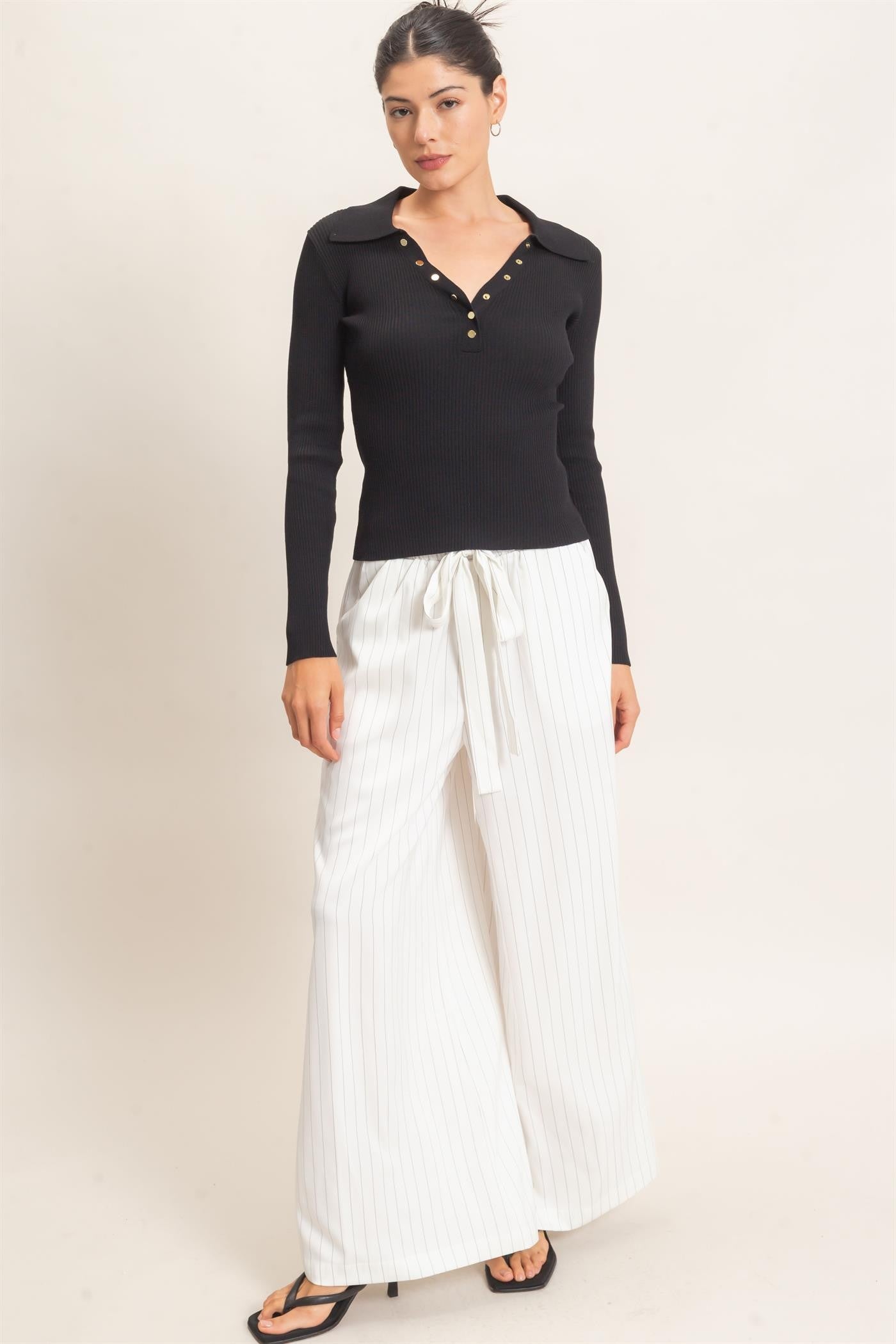 Black Ribbed V-Neck Sweater