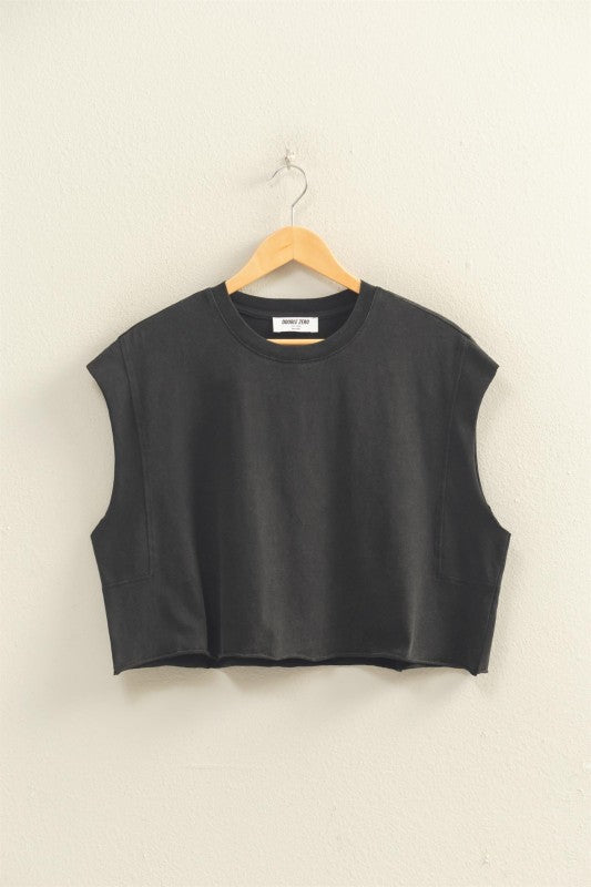 Boxy Sleeveless Crop Top- Black