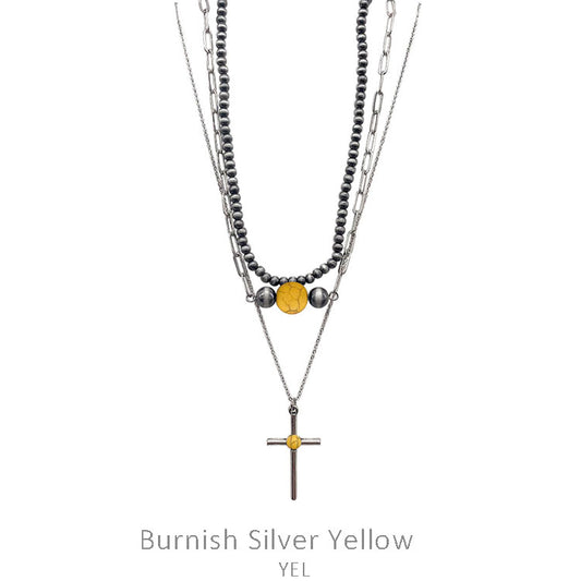 Cross Pendant Layered Necklace Yellow