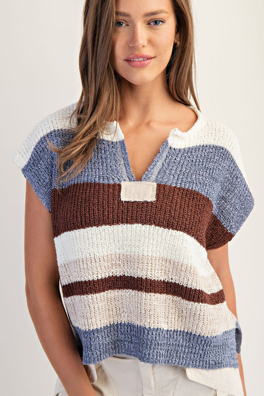 Multicolor Striped Cap Sleeve Sweater