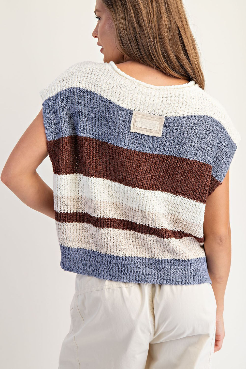 Multicolor Striped Cap Sleeve Sweater