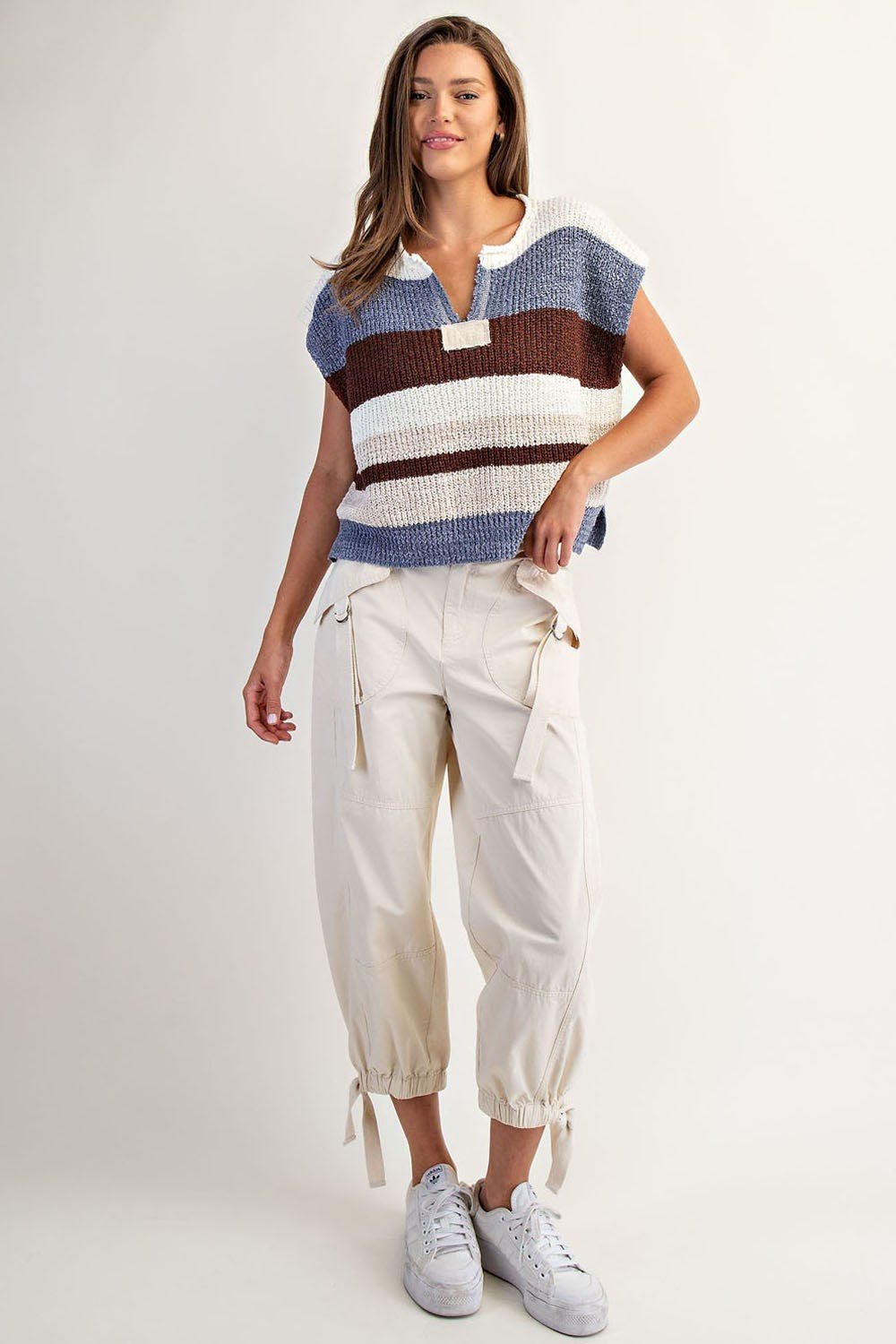 Multicolor Striped Cap Sleeve Sweater