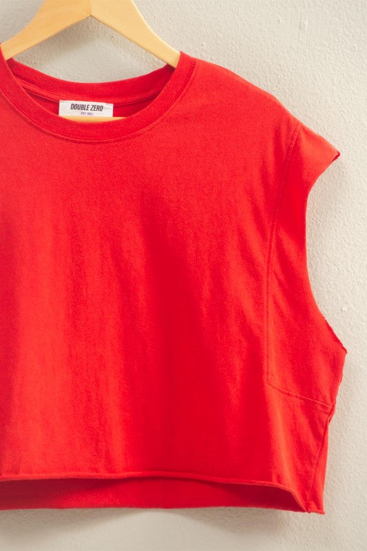 Boxy Sleeveless Crop Top- Red