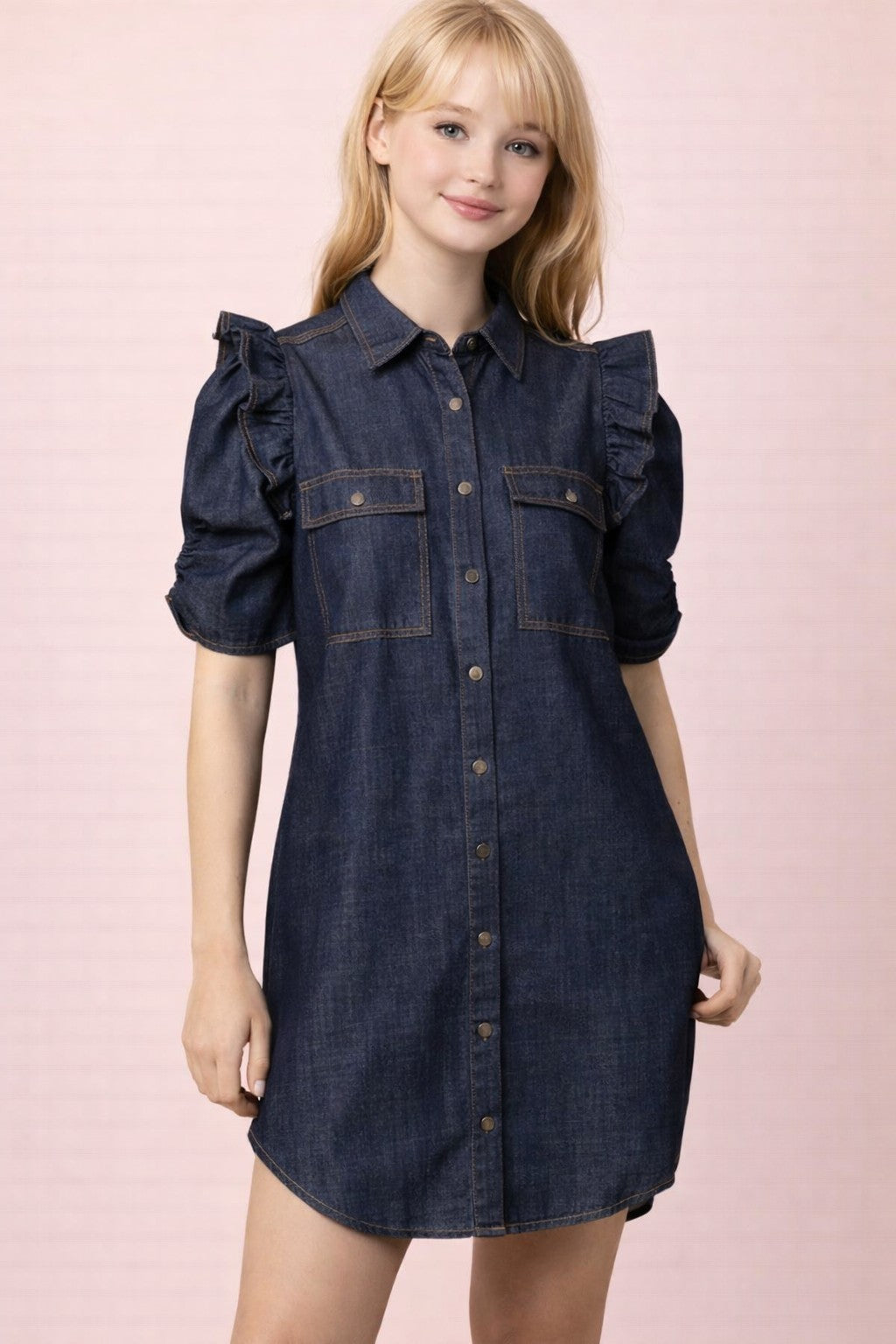 Dark Indigo Button Down Mini Shirt Dress
