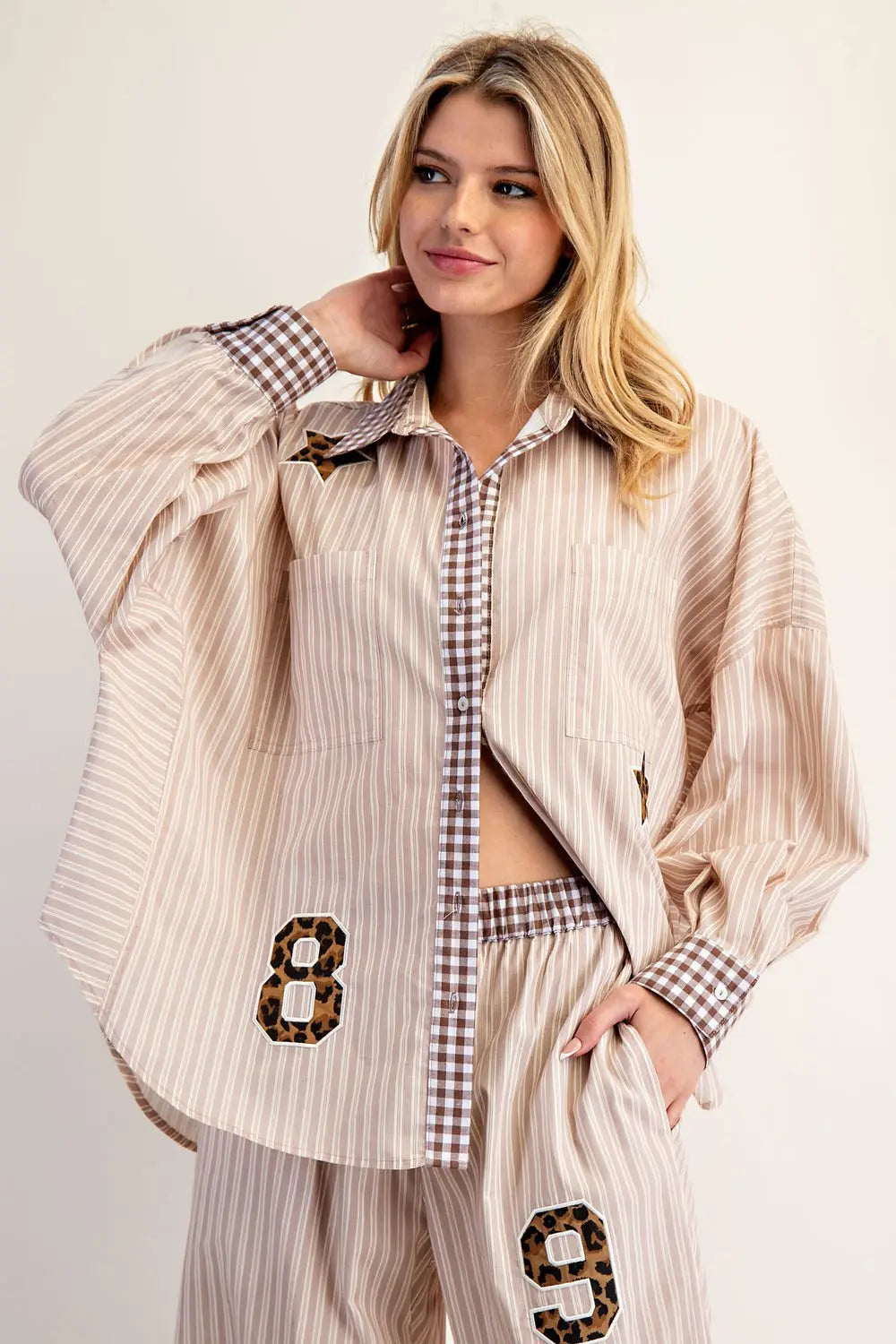 Coco Striped Leopard Applique Shirt & Pant Set
