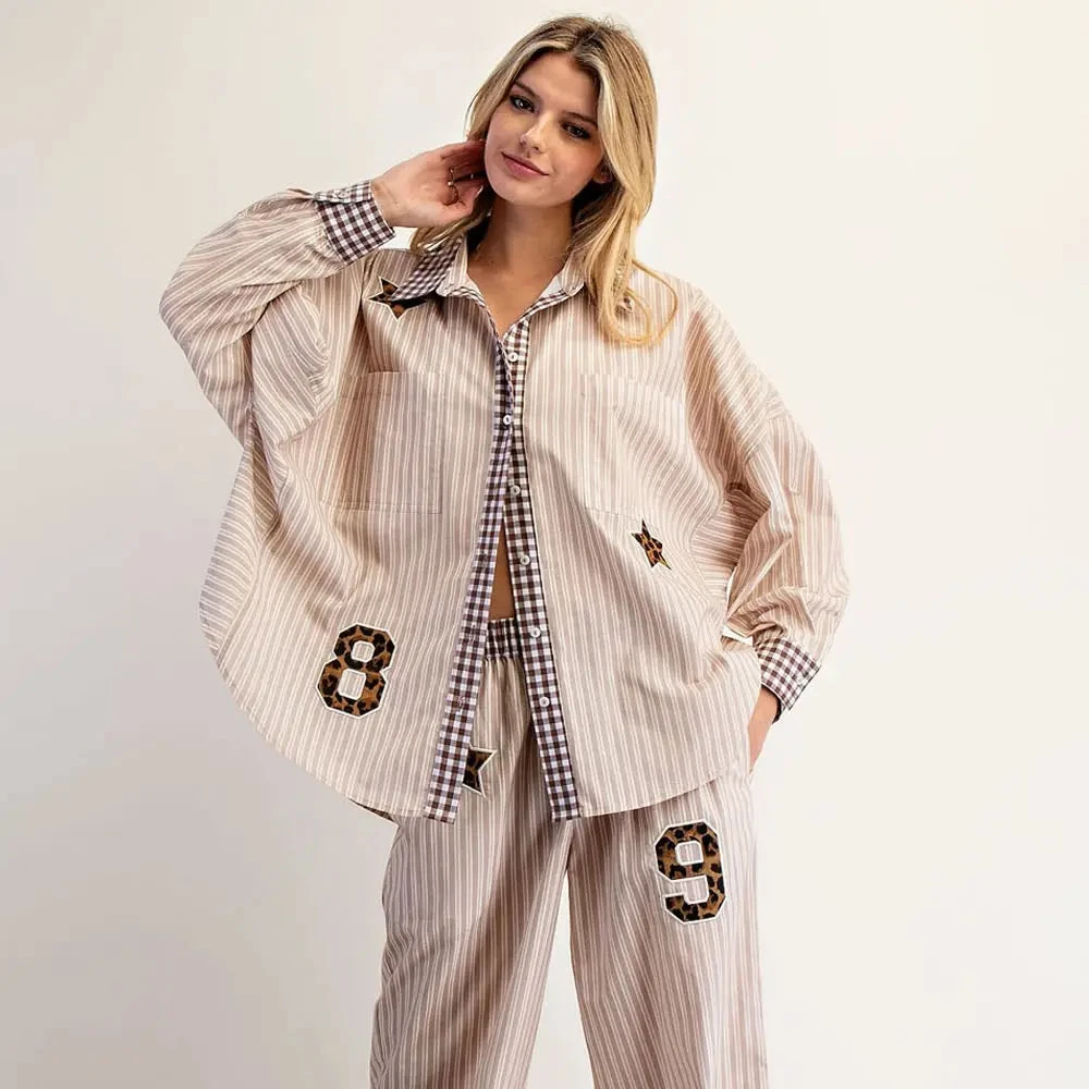 Coco Striped Leopard Applique Shirt & Pant Set