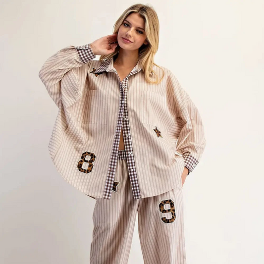 Coco Striped Leopard Applique Shirt & Pant Set