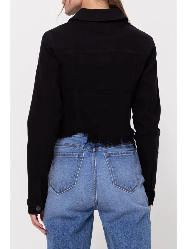 Cropped Black Wash Frayed Jacket