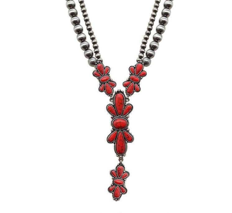 Red Concho Style Multi Strand Necklace